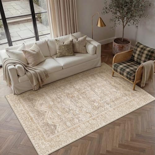HUGEAR 3x5 Area Rugs Retro Beige Washable Rug by HUGEAR