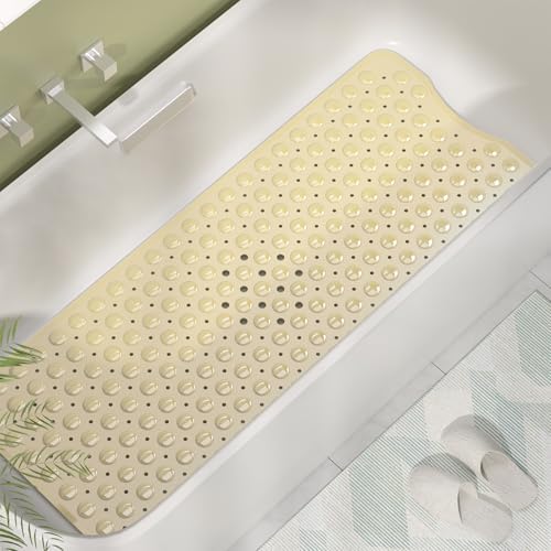 AmazerBath Shower Mat Non Slip 40 x 16 Inches, Shower Stall Mats with Suction Cups and Drain Holes, Non Slip Bath Mat for Tub for Elderly & Kids, Beige - Image 2