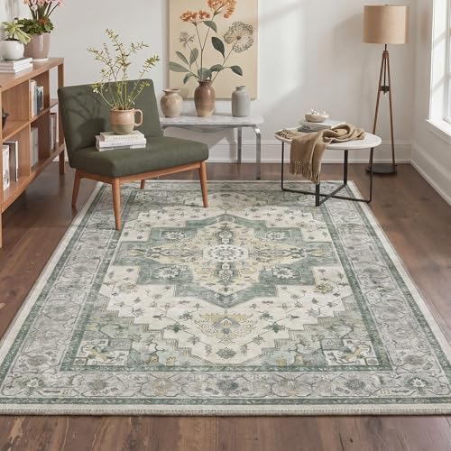 GENIMO 5x8 Outdoor Rug, Washable for Patio and Deck, Sage Ivory - Image 7