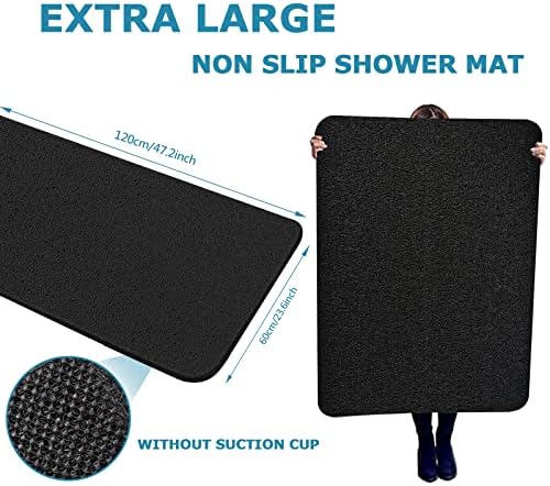 godehone Shower Mats Non Slip Without Suction Cups, PVC Loofah Bathroom Mats, Loofah Mats for Shower and Bathroom, Quick Drying, 23.6× 47.2 Inch, Black - Image 2