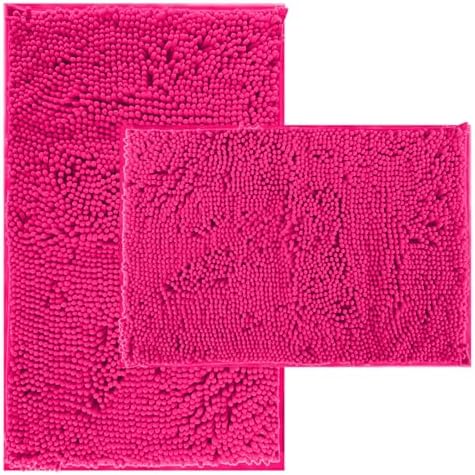 Hot Pink 2 Piece Bathroom Set Chenille Rugs Mat for Kitchen/Living Room by RUNHELIX