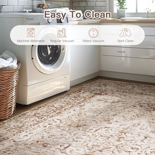 Lofus 2x6 Runner Rug for Hallways, Washable Kitchen Rugs, Non-Slip Rugs for Entryway and Bedroom, Vintage Boho Carpet, Soft Low Pile Long Runner Area Rug, Vintage Beige Brown - Image 5