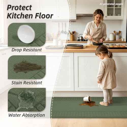 BEQHAUSE Kitchen Rugs 24"x71", Non Slip Washable Kitchen Floor Mat, Green - Image 4