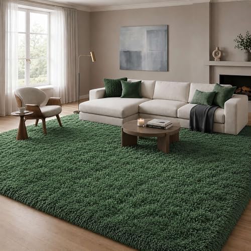 8x10 Ft Green Fluffy Area Rug for Living Room, Soft Washable - Image 2