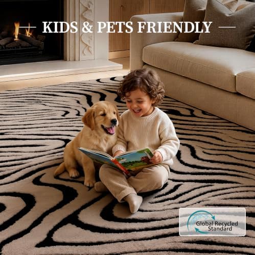 YIHOUSE Zebra Area Rugs 6x9: Taupe Abstract Washable Living Room Rug - Image 5