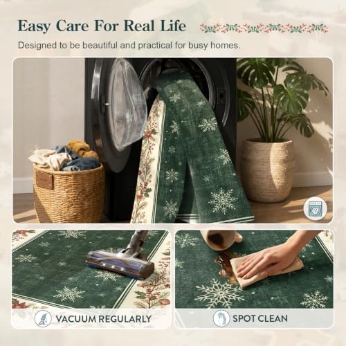 Lahome Christmas Entry Rug 2x3, Green Snowflake Bathroom Rug - Image 7