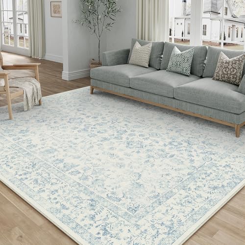 PureCozy 5x7 Blue Area Rug Washable Non Slip Vintage Living Room Carpet by PureCozy