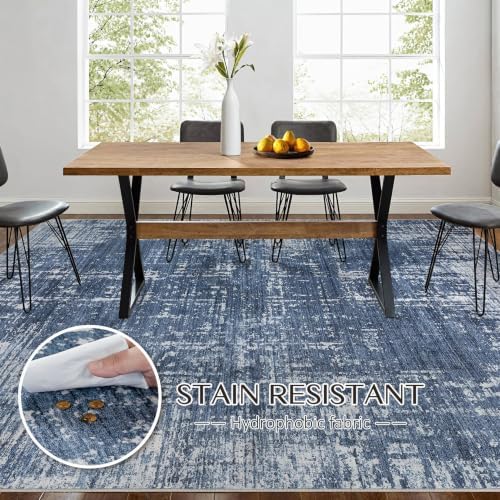 kakania Abstract 9x12 Area Rugs for Living Room: Washable Rugs Dark Blue - Image 5