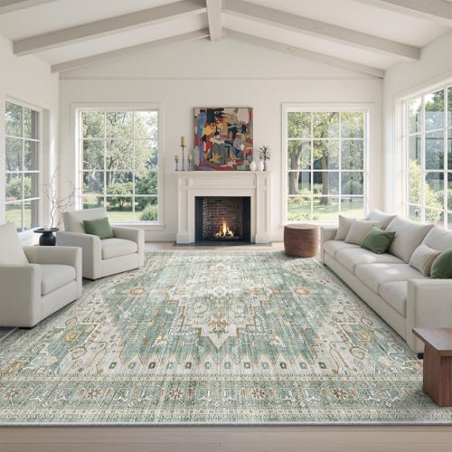 Machine Washable Rugs 9x12,Vintage Floral Large Carpet Living Room Green by Befbee