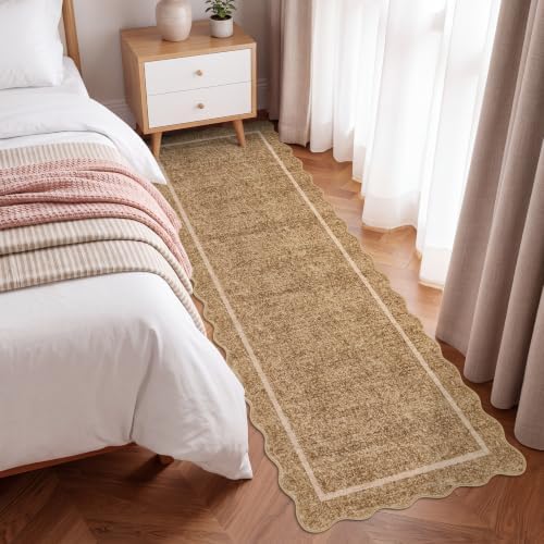 GarveeHome Scalloped Runner Rug for Hallway 2x10 Non Slip Washable, Camel - Image 2