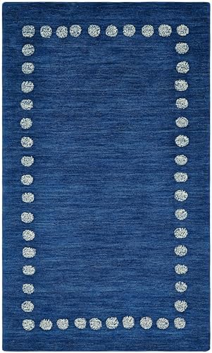 SAFAVIEH Kids Collection Accent Rug - 3' x 5', Navy, Handmade Polka Dot Border Wool, Ideal for High Traffic Areas in Entryway, Living Room, Bedroom (SFK802N) - Image 3