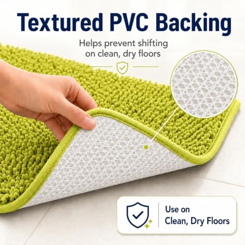 Lime Green Bathroom Rug Set - Extra Soft 3 Piece Anti-Slip Bath Mats, Plush Chenille Shaggy Mat for Living Room, Bedroom, Floor - Water Absorbent Soft Rug - Image 3