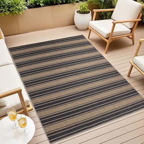 Zeeinx Striped Easy Jute Rug 4x6 Outdoor Rug Neutral Front Door Mat - Image 6