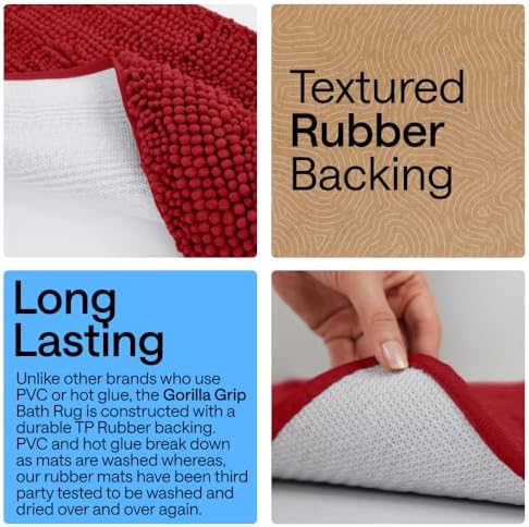 GORILLA GRIP Bath Rug Mat for Bathroom, Absorbent Chenille, 30x20 Red - Image 3