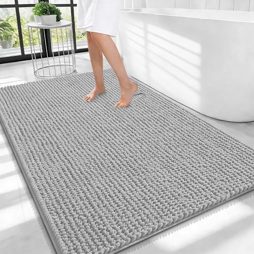 OLANLY Thick Chenille Large Bathroom Rugs Mats 40x32, Light Grey by OLANLY