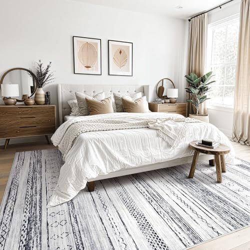 Tortania Area Rug Living Room Rugs - 10x14 Washable Large Soft Neutral Boho Moroccan Bohemian Farmhouse Rug Indoor Floor Carpet for Bedroom Under Dining Table Home Office Decor - Grey - Image 3