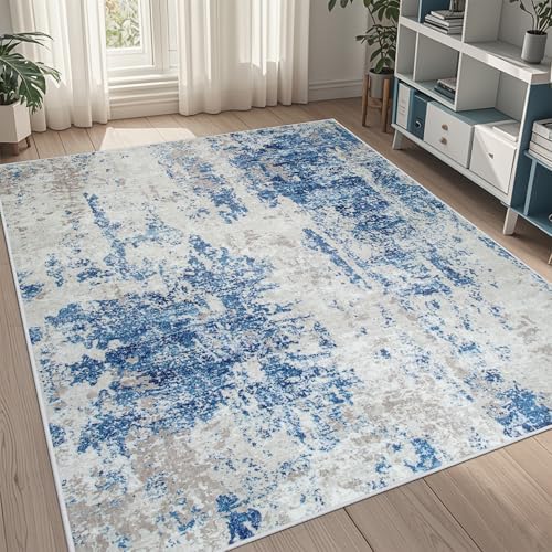 5x8 Area Rugs for Living Room Washable Bedroom Dining Room Blue Grey White by Aelenmu