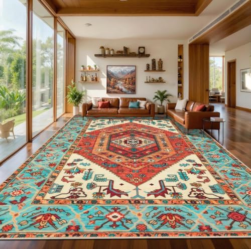 SERISSA 10x14 Washable Non Slip Boho Area Rug for Living Room，Orange by SERISSAHomeDecorCollection