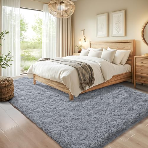 Chicrug Soft Runner Rug for Bedroom Living Room Plush Fluffy Rug 5x7 Feet, Shag Furry Runner Carpet Non Shedding for Nursery Children Kids Girls Room Home Decorative, Gery - Image 4