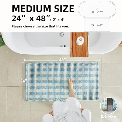 TYUU Waffle Bath Mat, Cute Bathroom Rugs Non Slip, 48x24 Blue & White - Image 2
