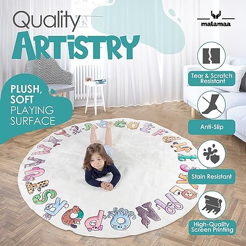 ABC Alphabet Rug for Kids – 6 ft Round White Play Mat for Kids, Soft Nursery Decor for Learning Letters, Classroom & Playroom Area Mat - Image 4