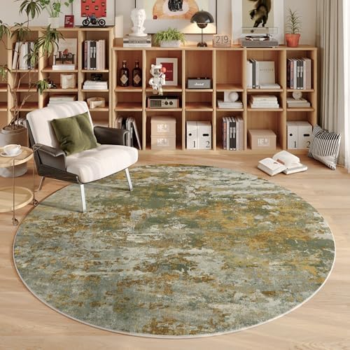 Green Round Area Rugs 4ft Washable Circle Rug for Entryway Kitchen, Non Slip Soft Low Pile Stain Resistant, Boho Circular Carpet for Living Room Bedroom Dorm Dining Room Table, Abstract Sage Green by Acapet