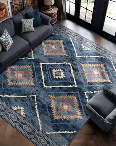 BESTSWEETIE 8'x10' Washable Area Rug for Living Room Bedroom Darkblue by BESTSWEETIE