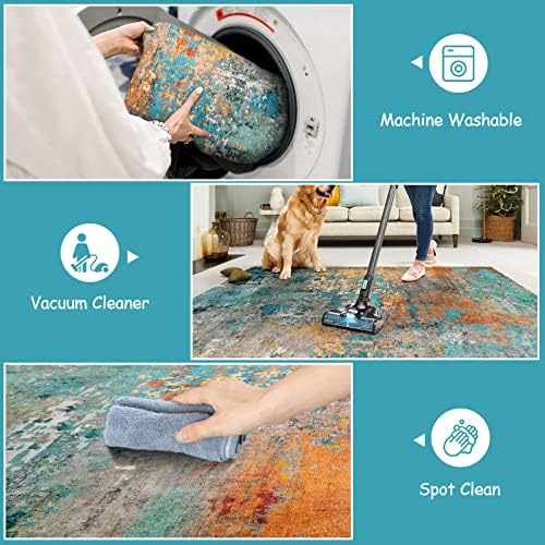 Lahome Modern Abstract Round Rug 5Ft - Colorful Washable 5x5 Circle Rugs for Living Room Bedroom Non Slip, Soft Indoor Floor Carpet for Dining Table Bathroom Nursery Dorm Decor - Image 4