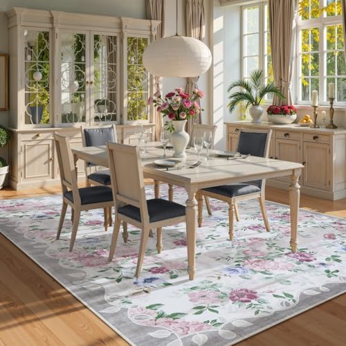Lahome Purple and Grey Vintage Floral 8x10 Rug for Living Room, Boho - Image 4