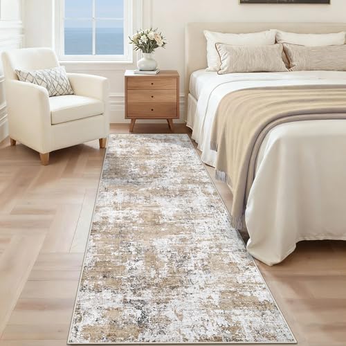XLUEZ 2x7 Runner Rug for Hallway, Washable Modern Abstract Runner Rugs Neutral Soft Non Slip Kids Rug Stain Resistant Indoor Runners for Hallways Entryway Bedroom Kitchen Laundry Room(Beige, 2'x7') - Image 2