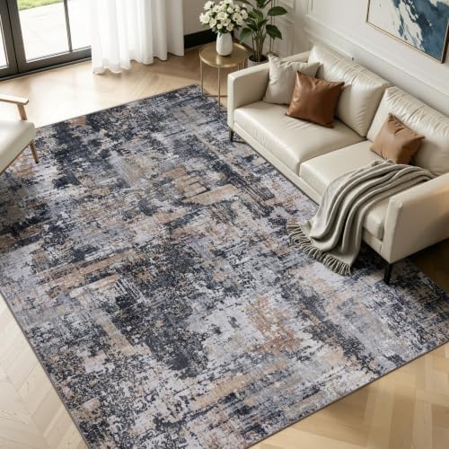 Sasttie 10x14 Washable Area Rug, Modern Abstract Large Carpet, Black & Cream by SASTTIE