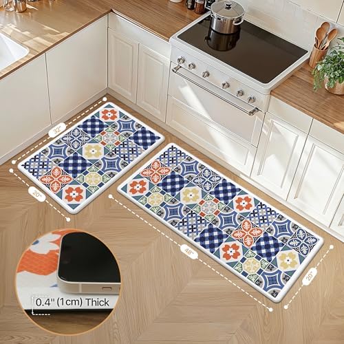 GENIMO Anti Fatigue Kitchen Mats for Floor 2PCS, Standing Rugs, Blue - Image 5