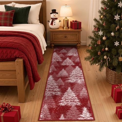 Madane Christmas Runner Rug 2x8 for Hallway, Washable Soft Kitchen Rug Red - Image 4