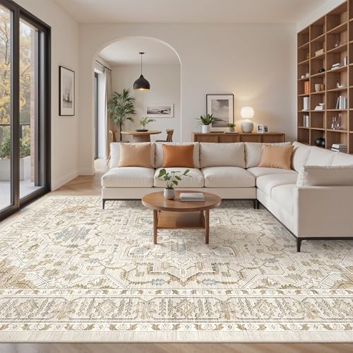 befbee 9x12 Area Rugs for Living Room, Washable Vintage Non Slip Rug Beige by Befbee