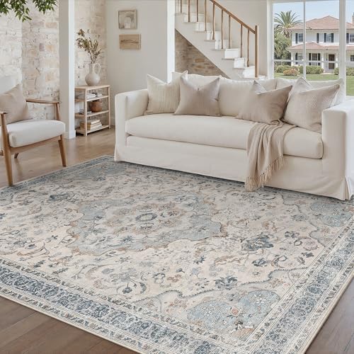 PureCozy Blue Area Rug 5x7 Living Room Vintage Floral Non-Slip Carpet by PureCozy