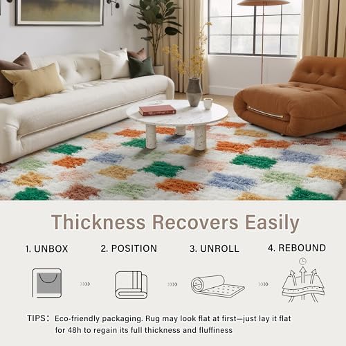 PureCozy Colorful Area Rug 6x9 for Living Room Soft Checkered Shag Carpet - Image 6
