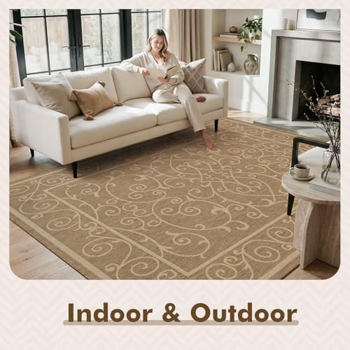 MontVoo-Outdoor Rug-Patio Rug 8x10 ft Polypropylene Indoor Outdoor Rugs Outdoor Carpet for Patio Deck Balcony Porch, Textured Weave, Durable for High Traffic, Fade-Resistant, Vintage Neutral Brown - Image 3