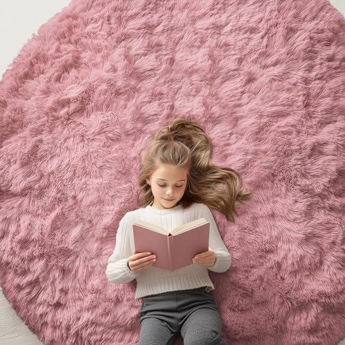 OLANLY Pale Pink Round Rugs for Bedroom - Machine Washable, 6 ft Circle Area Rugs for Living Room, Soft and Fluffy Shaggy Carpet for Teen Girls and Boys, Nursery Rooms, Dorms, Home Decor Aesthetic by OLANLY