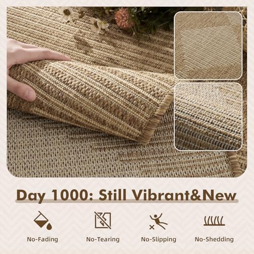 MontVoo-2x6 ft Indoor Outdoor Runner Rugs for Entryway Porch Hallway Kitchen Door Entrance Long, Textured Weave Polypropylene, Durable for High Traffic, Fade-Resistant, Boho Geometric Neutral Brown - Image 2