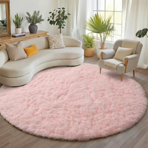 ONASAR Light Pink Round Area Rugs 6ft for Bedroom Living Room, Fluffy Circle Rug for Kids Girls Boys Teen, Soft Plush Shaggy Carpet for Nursery Dorm Classroom Playroom Home Decor Aesthetic by ONASAR