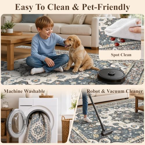 Blue 10x14 Area Rug: Large Rugs for Living Room Soft Stain Resistant Carpet - Image 5
