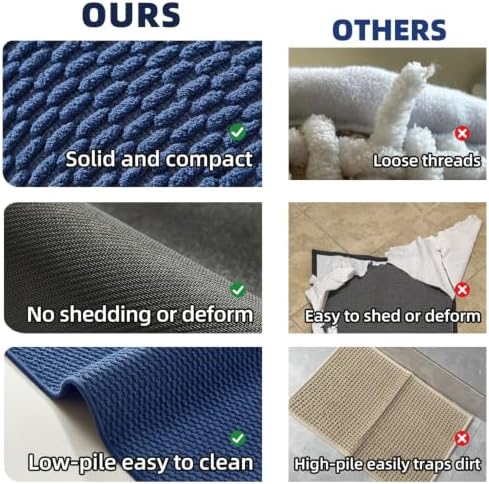 TYUU Bathroom Runner Rugs, Long Bath Mat Runner Washable Thin Quick Dry Low Pile Bathroom Runner Rugs Non Slip, Navy Blue 24"x70" - Image 6