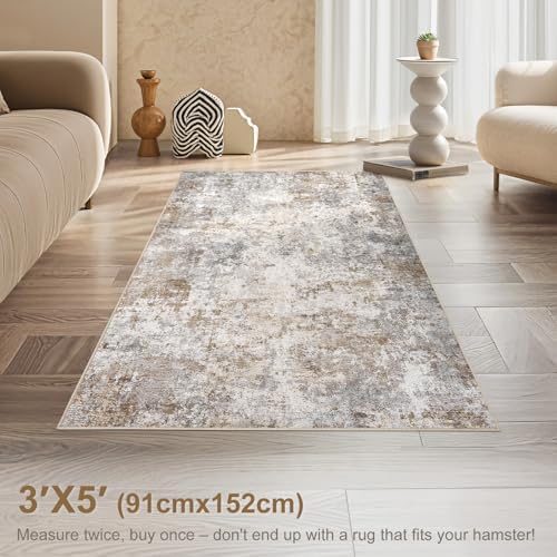 UERMEI 3x5 Entryway Area Rug Washable Neutral Brown Grey Small Carpet - Image 3
