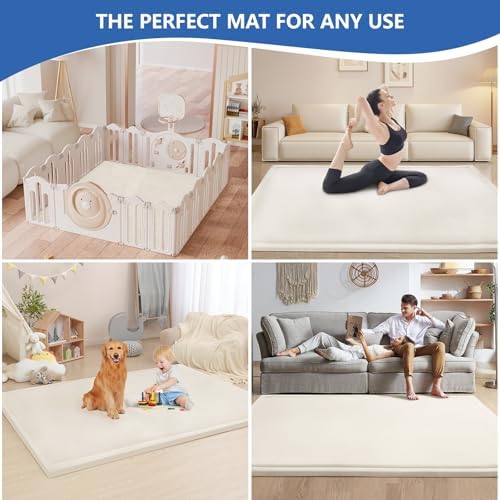 Baby Play Mat for Floor,1.3" Thick Memory Foam Tummy Time Mat,Water Repellent Soft Velvet Nursery Rug,Extra Large Non Slip for Crawling,Toddlers,Infants,Kids,Tatami Style for Living Room(Cream) - Image 5