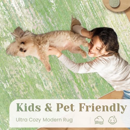 Washable Rug 8x10 Area Rugs for Living Room: Large Neutral Soft Rug Abstract Non Slip Low Pile Modern Carpet for Bedroom Kitchen Nursery Office Dining Room Indoor (Green, 8'x10') - Image 4
