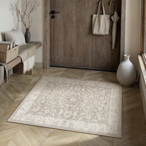 2x3 Taupe Washable Area Rug Non Slip Retro Distressed Doormat by WondRg
