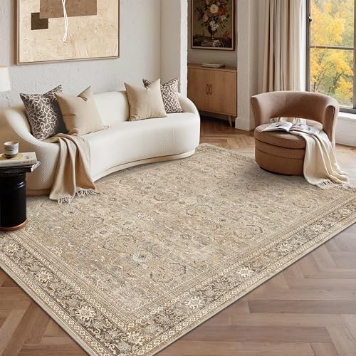Schweek 5x7 Area Rugs for Living Room Khaki Washable Vintage Neutral Rugs by Schweek