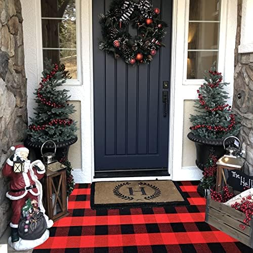 Red and Black Plaid Rug, 3'x5' Check Outdoor Front Door Decorative Mat, Cotton Woven Rug for Layered Door Mats Washable Carpet for Porch, Entryway, Farmhouse, Christmas, Halloween - Image 7