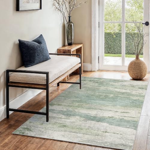 3x4 Area Rug Washable Abstract: Non Slip Entryway Floor Mat Sage Green by Ksrau