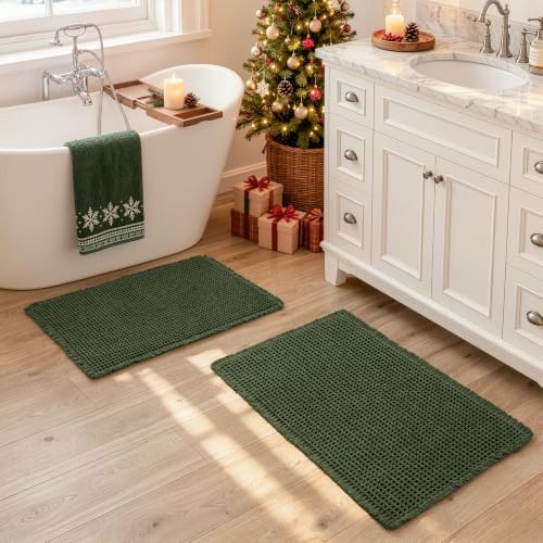 MIULEE Christmas Hunter Green Set of 2 Waffle Bathroom Rugs 17"x24"+18"x30" - Image 6